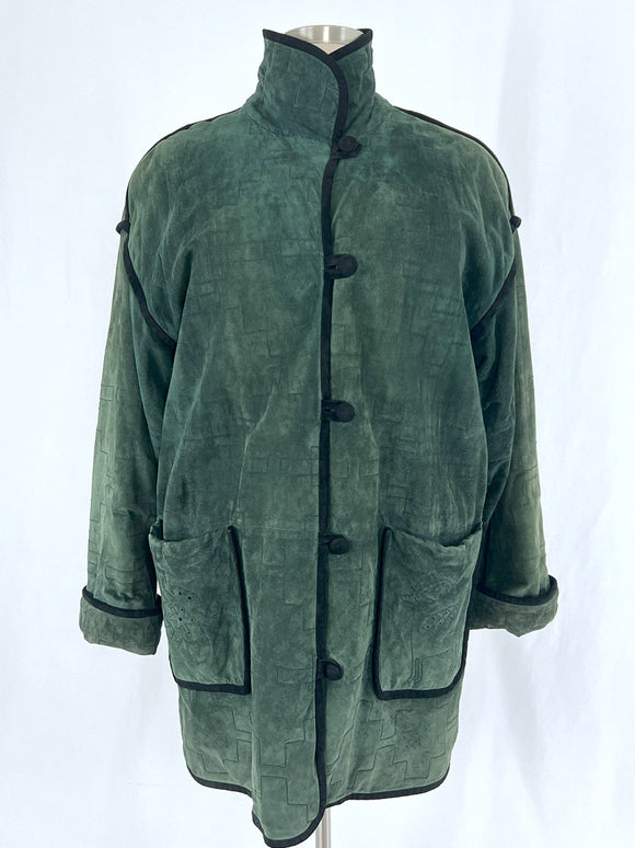 Vintage Mary Hoffman Size 22W Green & Black Suede Geometric Coat