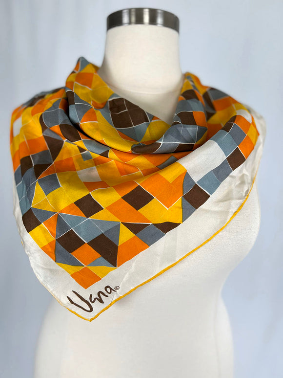 Vintage Vera Neumann Orange & Brown Silk Square Scarf