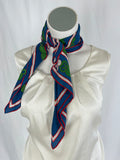 Lanvin Blue & Green Silk Floral & Stripes Classic Scarf