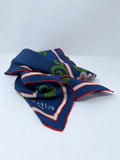 Lanvin Blue & Green Silk Floral & Stripes Classic Scarf