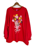 Queen of Sparkles Size XXL Red Floral Bouquet Sweatshirt