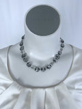 Antica Murrina Silver & Black Glass Stripe Necklace Bracelet Jewelry Set