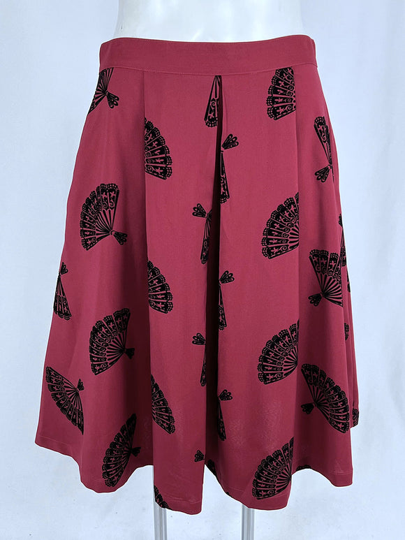 Tatiana Size 16W Burgundy & Black Fans Retro Skirt NWOT