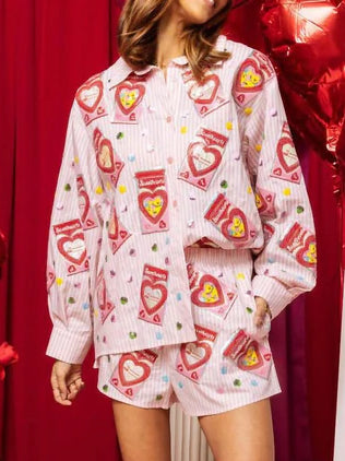 Queen of Sparkles Size 2X Peach & White Valentine's Sweetheart Shorts Set NWT