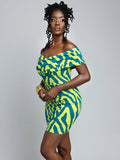 D'Iyanu Size 2X (18W) Blue & Green Abstract Zebra Dress