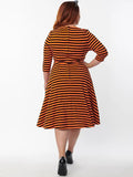 Unique Vintage Size 22 Orange & Black Stripe Dress