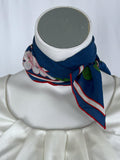 Lanvin Blue & Green Silk Floral & Stripes Classic Scarf