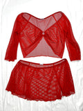 Savage x Fenty Size 2X Red Fishnet Skirt Set