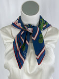 Lanvin Blue & Green Silk Floral & Stripes Classic Scarf