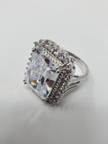 Vintage Silver & Clear Size 8.5 Crystal Solitaire Cocktail Statement Ring