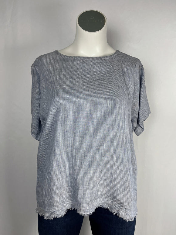 Eileen Fisher Size L (14/16) Light Blue Micro Plaid Top