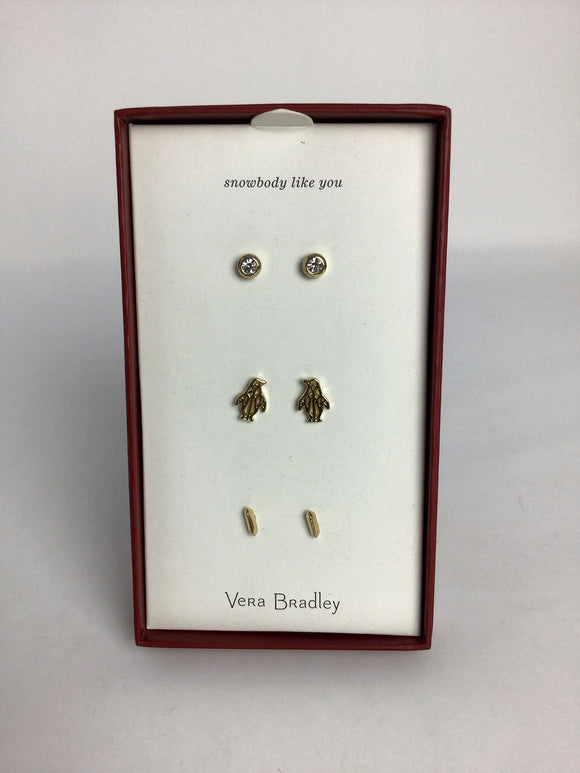 Vera Bradley Gold Winter Earrings Set NIB