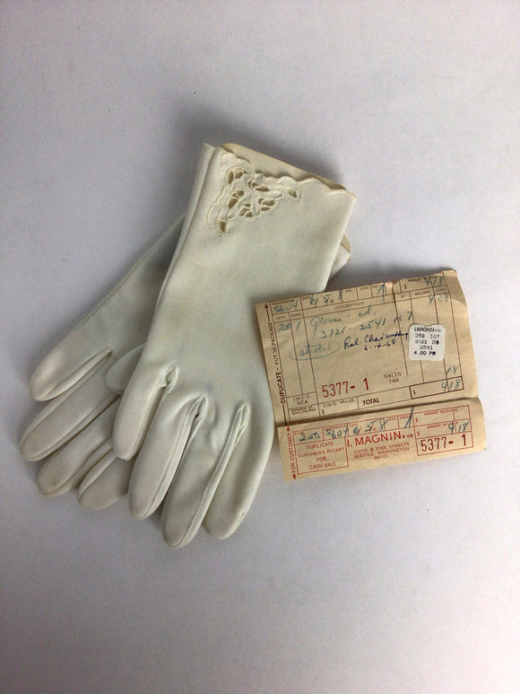 Vintage Miss Aris White Nylon Eyelet Dress Gloves DEADSTOCK