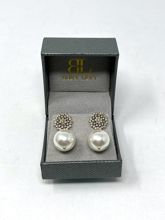 Bony Levy Gold & White Faux Pearl CZ Earrings