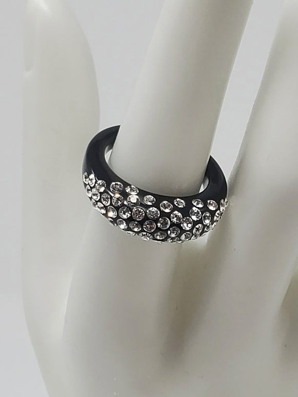 Black Lucite & Crystal Size 7 Ring