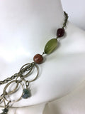 Chico's Bronze & Green Stone Bead Chain-Link Boho Necklace