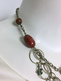 Chico's Bronze & Green Stone Bead Chain-Link Boho Necklace