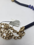 Chico's Blue & Gold Brass beaded Boho Necklace NWT