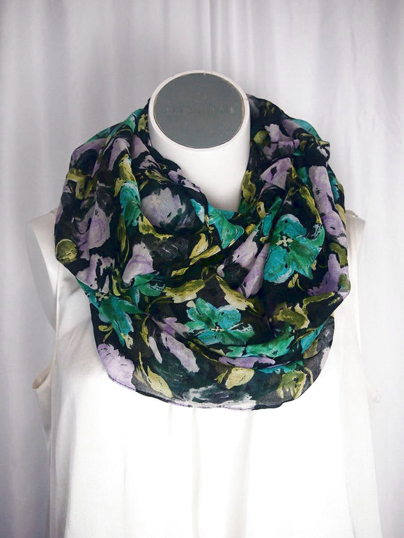 Green & Purple Floral Infinity Scarf