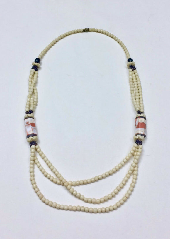 Vintage Cream & Orange Multi-strand Stone Carved Bone Necklace