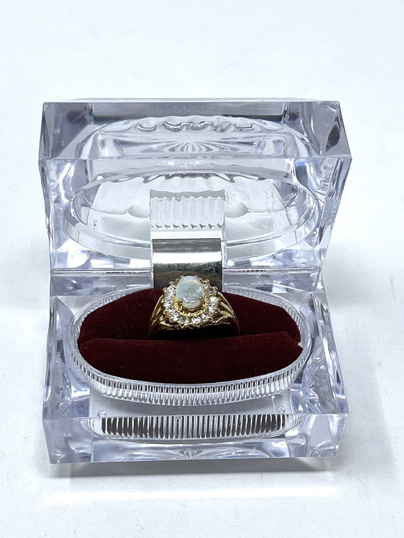Size 9.5 Gold & Opal 14K GE Rhinestone Ring