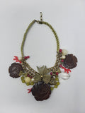 Vintage Betsey Johnson Gold & Red Wood Roses Necklace