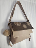 desigual Beige & Taupe Faux Leather Floral Shoulder Handbag
