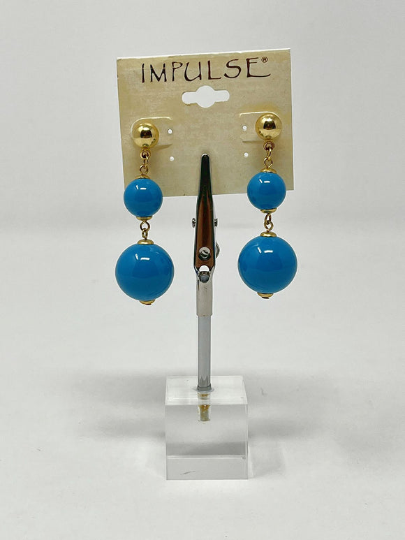 Vintage Impulse Gold & Blue Plastic Earrings