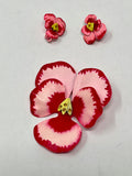 Vintage Pink & Yellow Enamel Flower Jewelry Set