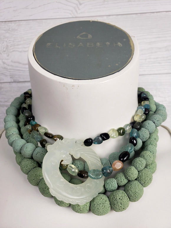 IYA Green Stone Dragon Multi-Strand Necklace