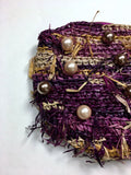 Anthropologie Purple & Cream Raffia & Pearls Clutch NWT