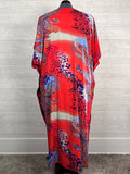 Phases Size Open Coral & Purple Abstract Paisley Caftan NWT