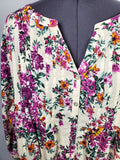 Roaman's Size 6X (42W/44W) Cream & Fuchsia Floral Shirt