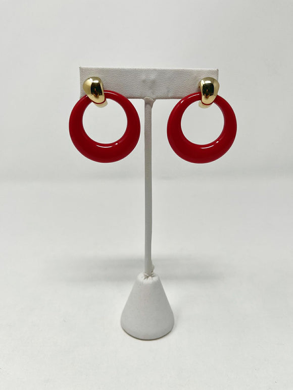 Vintage Red & Gold Hoop Earrings
