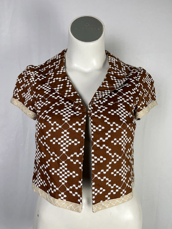 Nanette Lepore Size XL Brown & White Embroidered Jacket