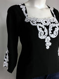 Michael Faircloth Size 14 Black & White Lace Applique Shirt
