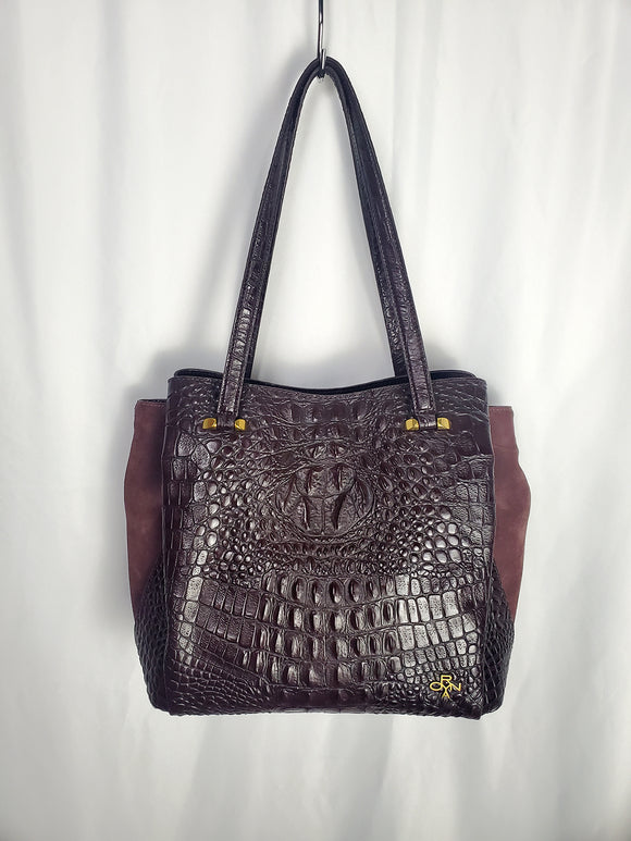 orYANY Burgundy Suede Crocodile Shoulder Handbag