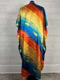 Winlar Size Open Blue Multi-Color Beach Scene Caftan NWT