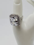 Vintage Silver & Clear Size 8.5 Crystal Solitaire Cocktail Statement Ring