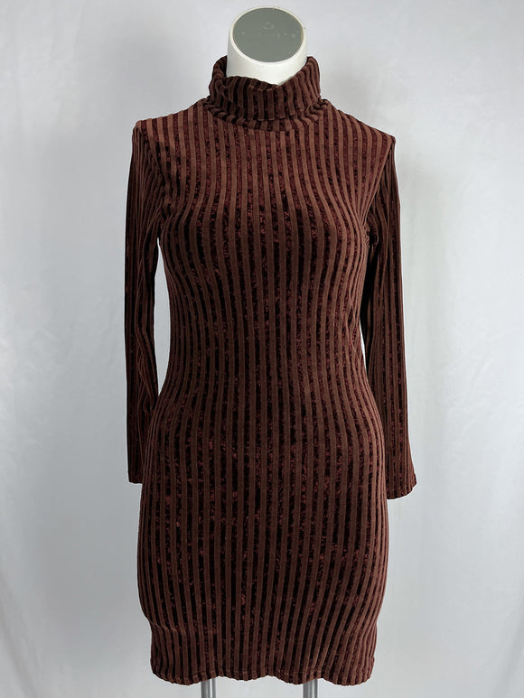 Vintage Caron Joy Size 14 Brown Velvet Stripes Dress
