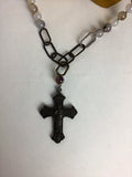 Gray & Cream Agate Metal Rosary Chain-Link Necklace