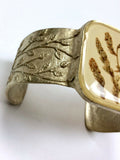 Artisan Gold & Cream Gold Pressed Flower Cameo Cuff Bracelet