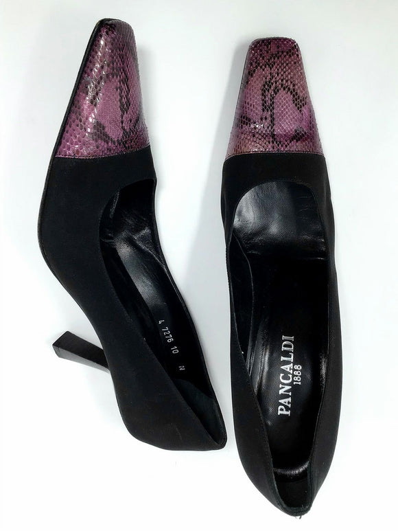Vintage Pancaldi 1888 Size 10N Black & Purple Snakeskin Heels