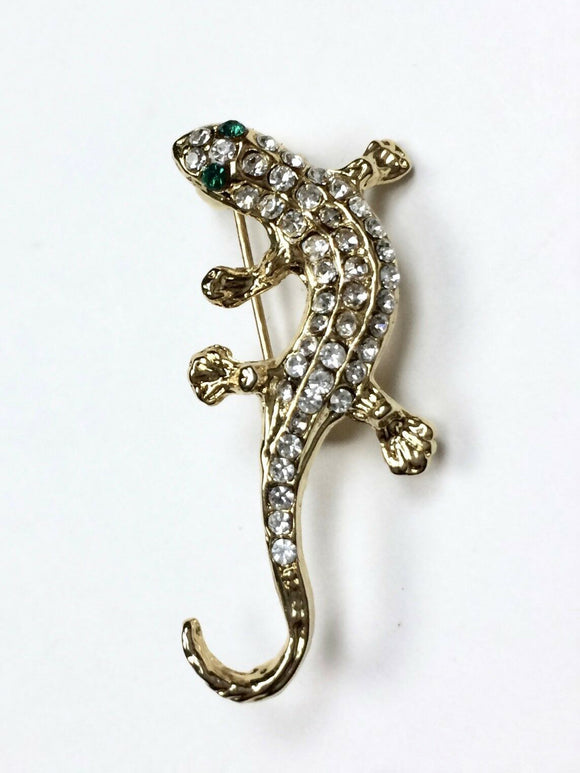 Vintage Gold & Clear Salamander Lizard Brooch