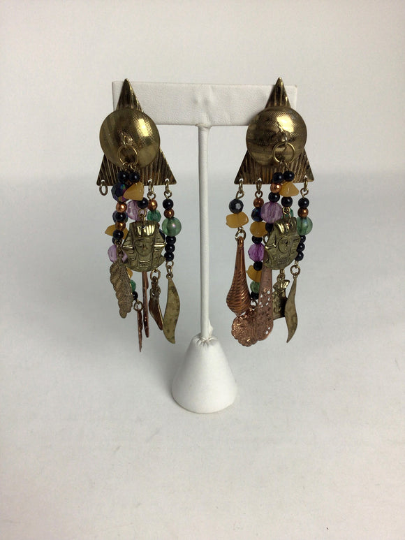 Vintage Copper & Purple Egyptian Charm Dangle Earrings