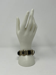 Vintage Sterling Silver Black Onyx Carved Bracelet