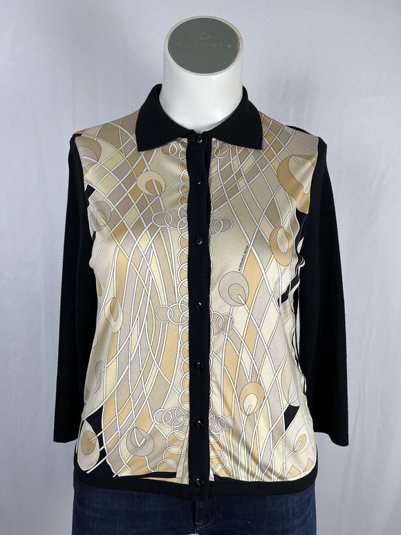 Vintage Averardo Bessi Size 14 Black & Beige '70s Geo Print Shirt Sweater