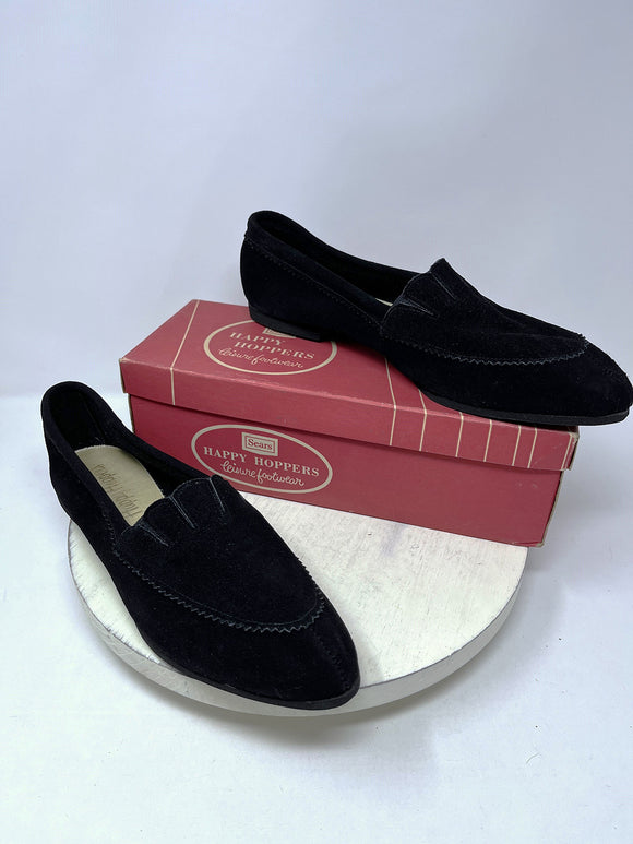 Vintage Happy Hoppers Size 11 Black Suede Loafers NIB