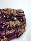 Anthropologie Purple & Cream Raffia & Pearls Clutch NWT