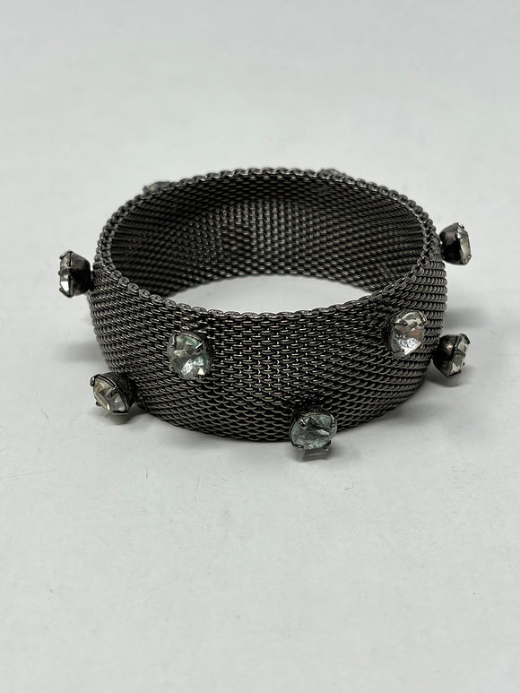 Pewter & Clear Metal Mesh Rhinestone Bangle Bracelet